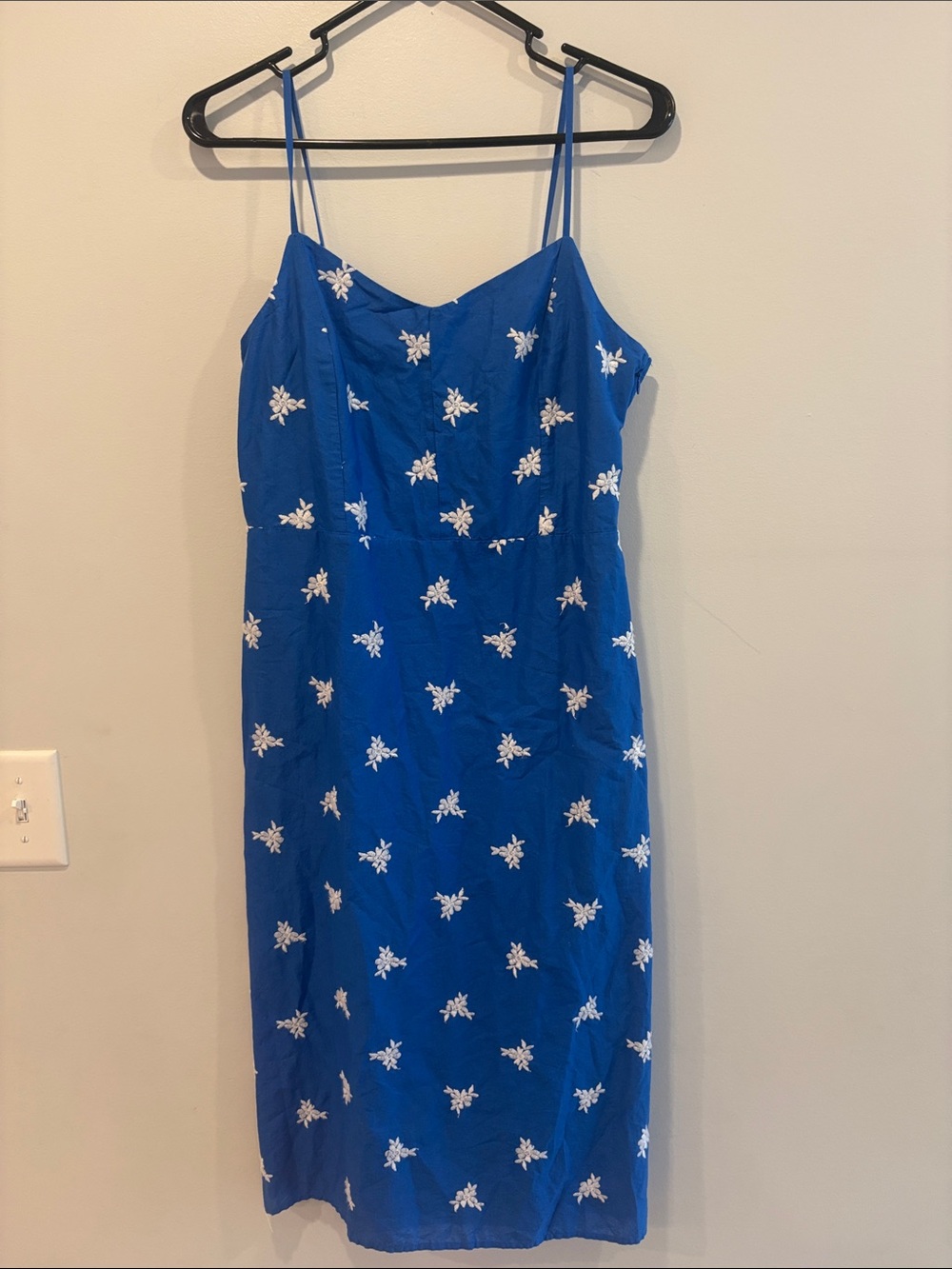 J. Crew Royal Blue  Midi Dress with White Floral Embroidery ptp 17-18 length 41